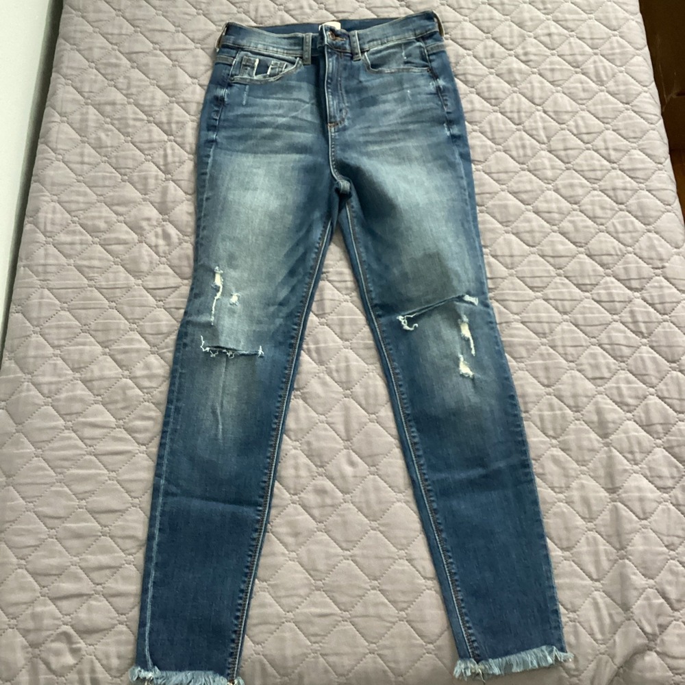 Sneak Peek Womens 5 W27 Dark Wash High Rise Frayed‎ Raw Hem Ankle Skinny Jeans